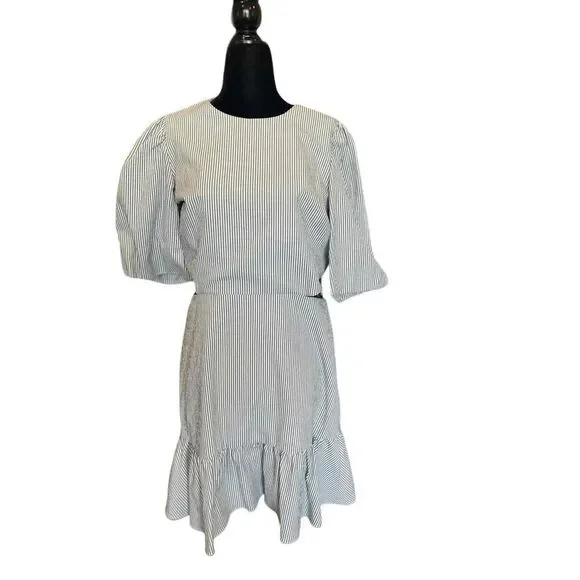 Veronica Beard Womens Blue Striped Round Neck Ruffled Dress Size 10
